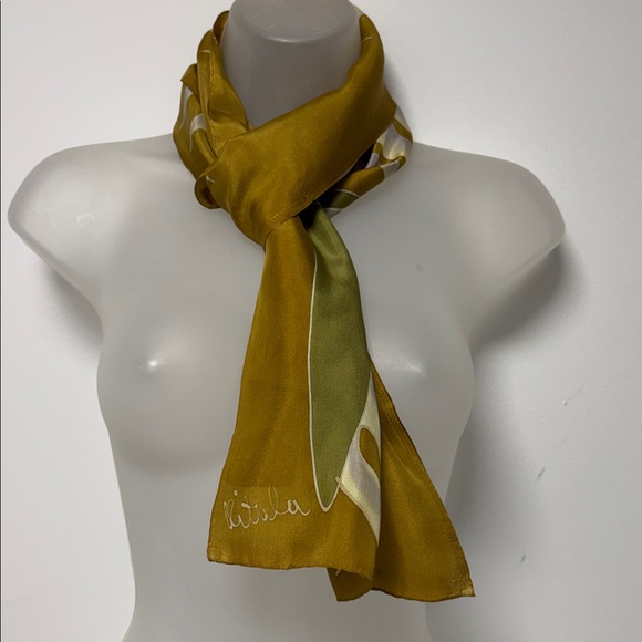 Artistic Silk Oblong Scarf with Abstract Tropical Design - Picture 2 of 10